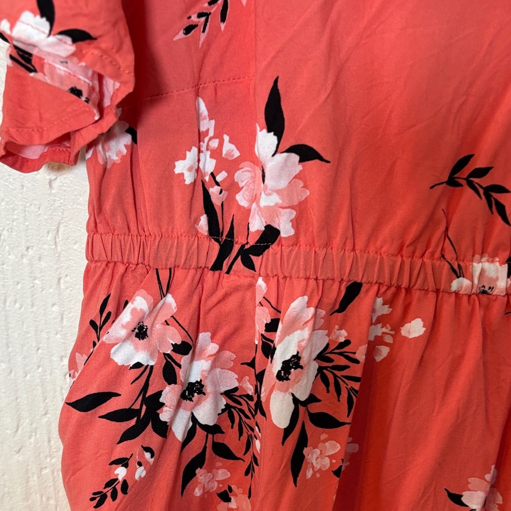 Torrid Coral Floral Midi V-Neck Flutter Sleeve Dress Women Size 0 (12-14) - Picture 7 of 11